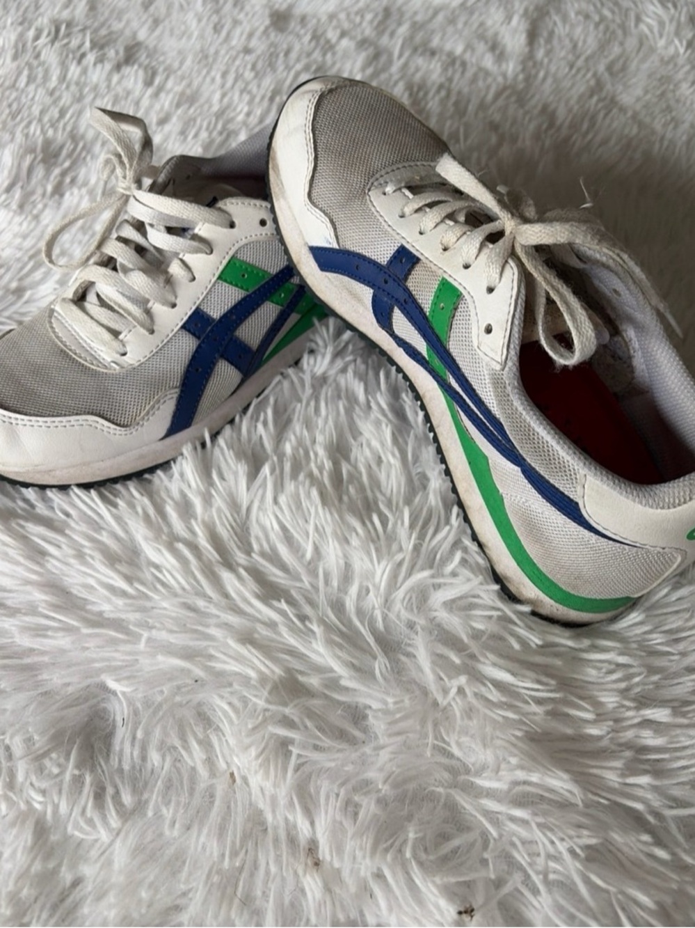 ASICS White Trainers with Blue and Green Accents Sz 6 slightly used